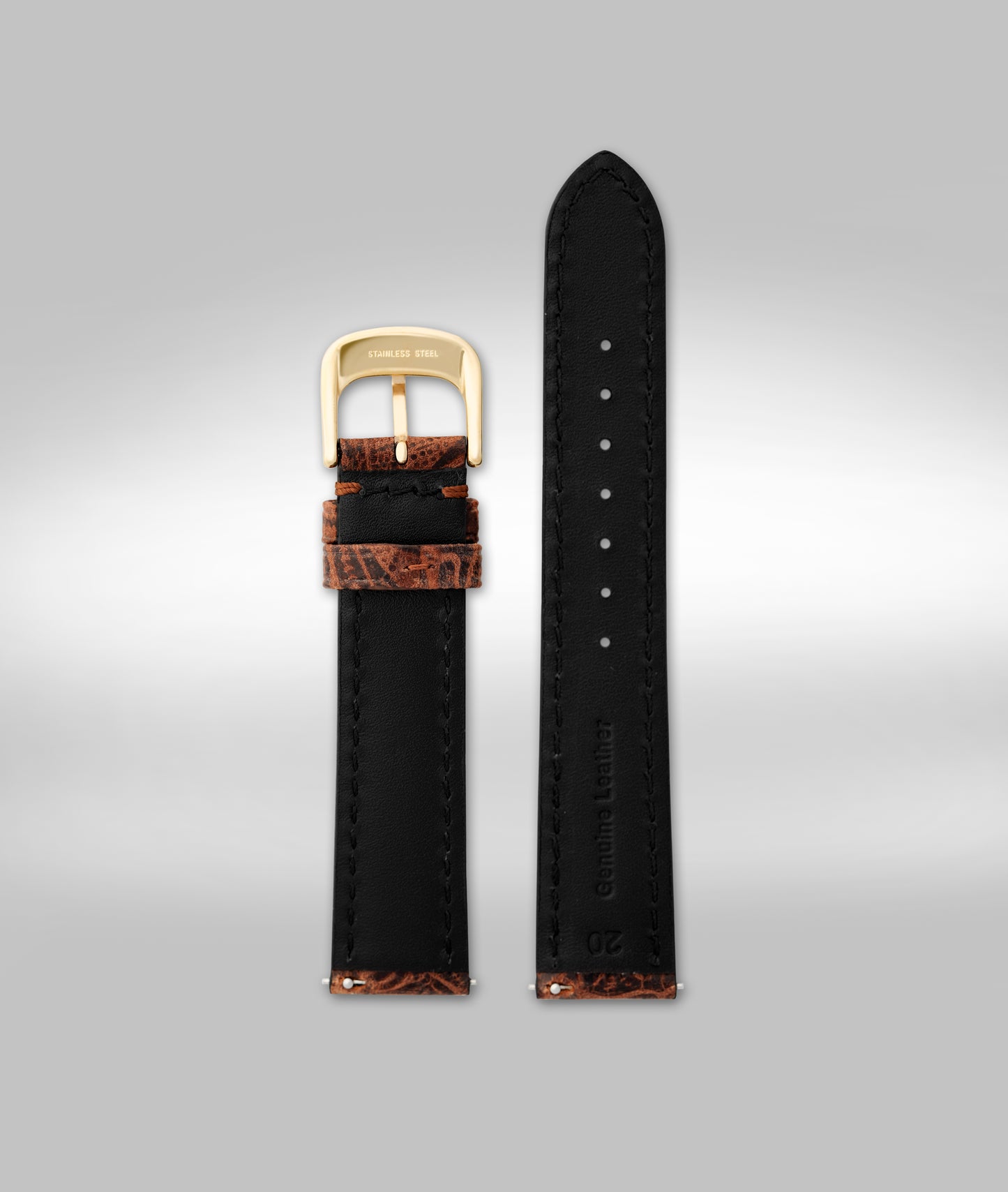20mm Western Saddle Leather Strap w/Gold Buckle