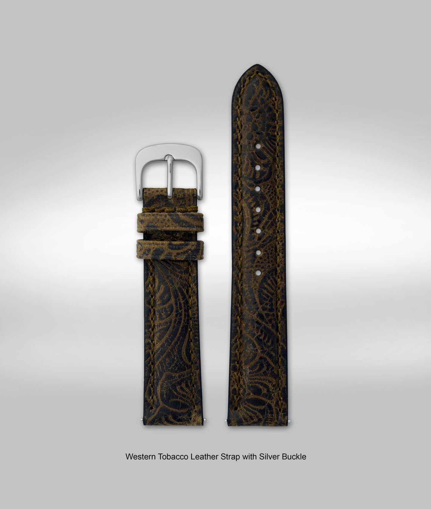20mm Western Tobacco Leather Strap w/Silver Buckle