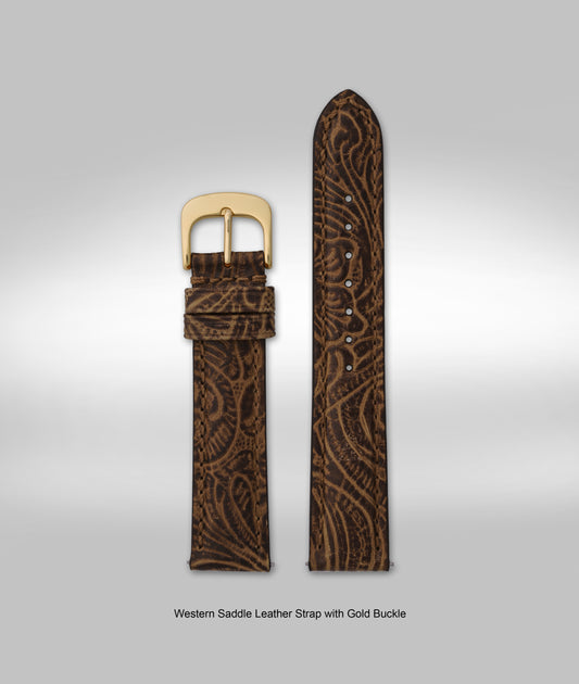 20mm Western Saddle Leather Strap w/Gold Buckle