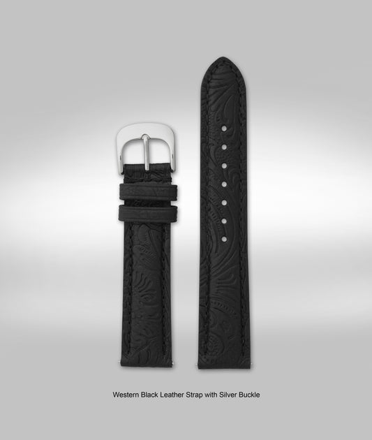 20mm Western Black Leather Strap w/Silver Buckle