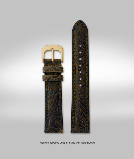 20mm Western Tobacco Leather Strap w/Gold Buckle