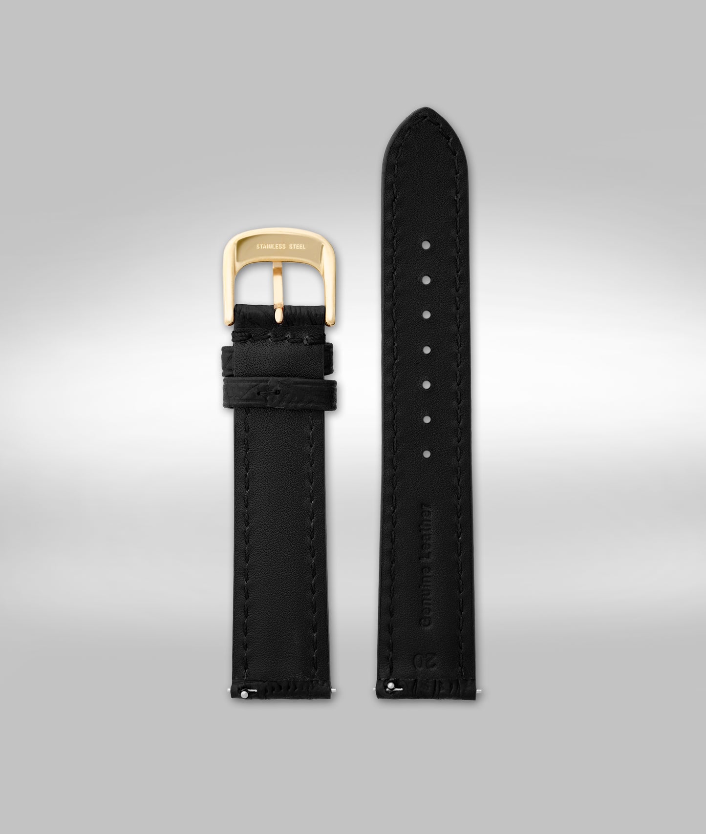 20mm Western Black Leather Strap w/Gold Buckle