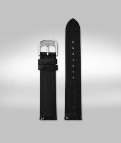 20mm Western Black Leather Strap w/Silver Buckle